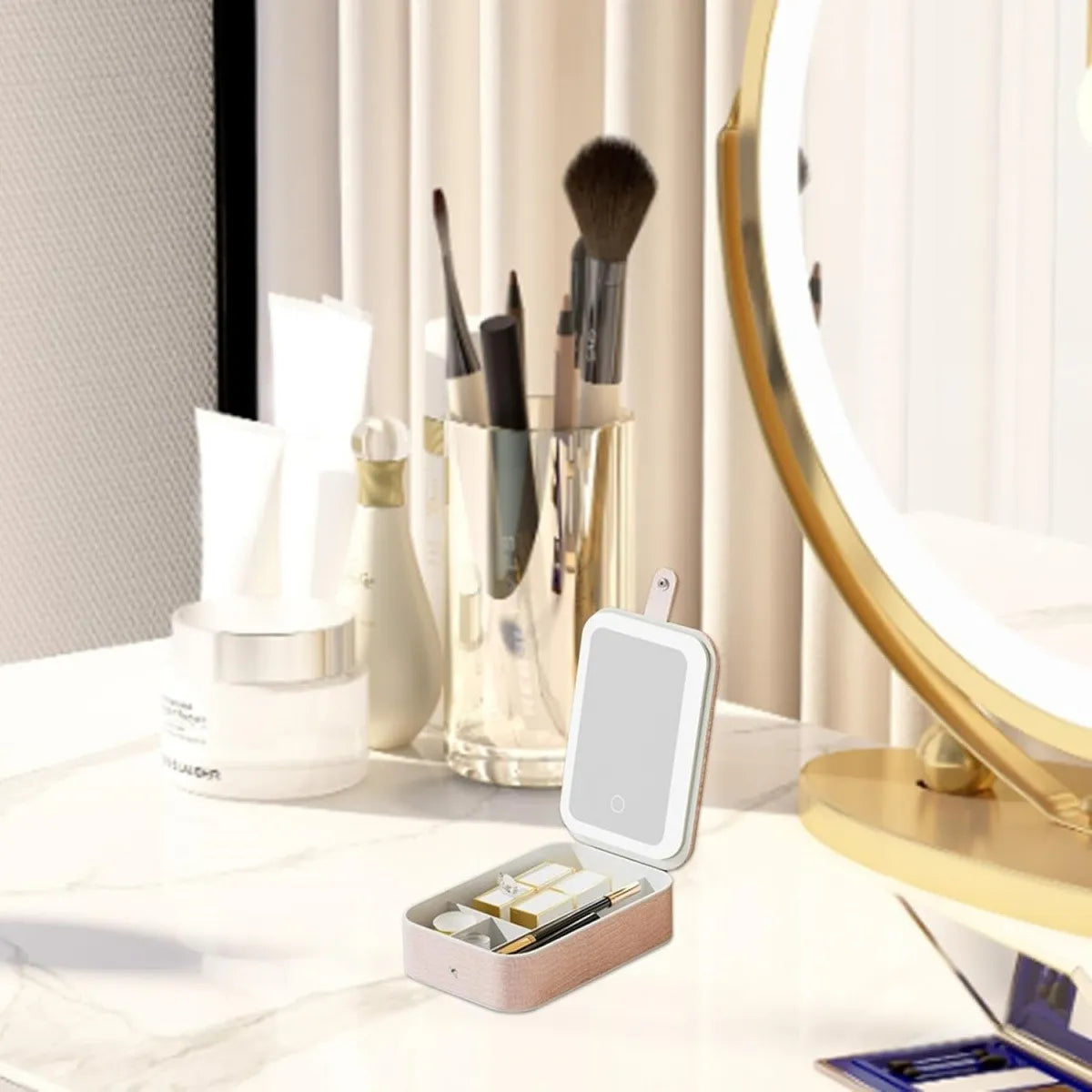 Estuche Maquillaje Portatil Espejo LED
