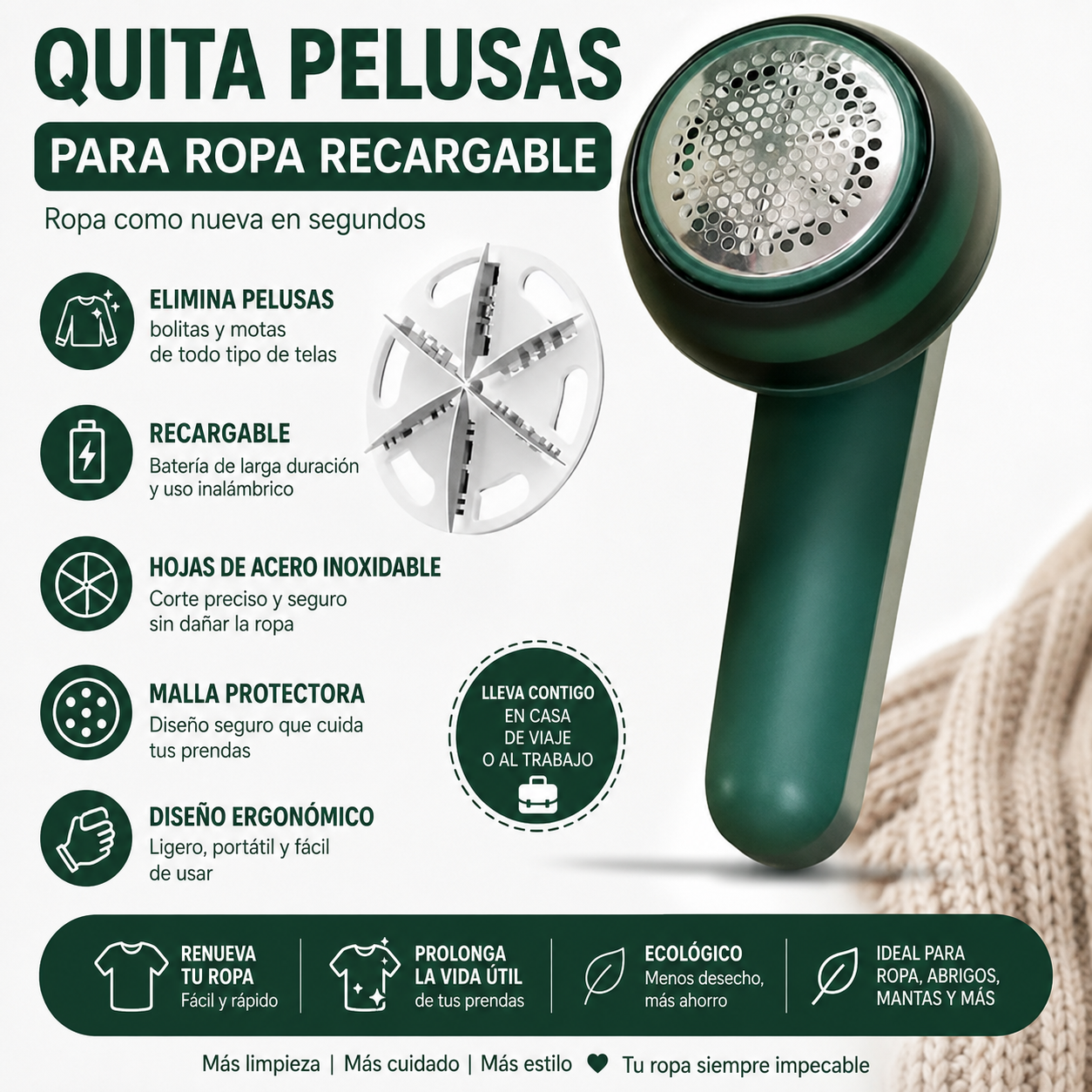 Quita Pelusas para Ropa Recargable